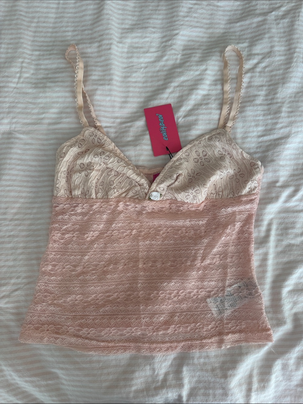 Edikted Light Pink & Cream Lace Trim Camisole
